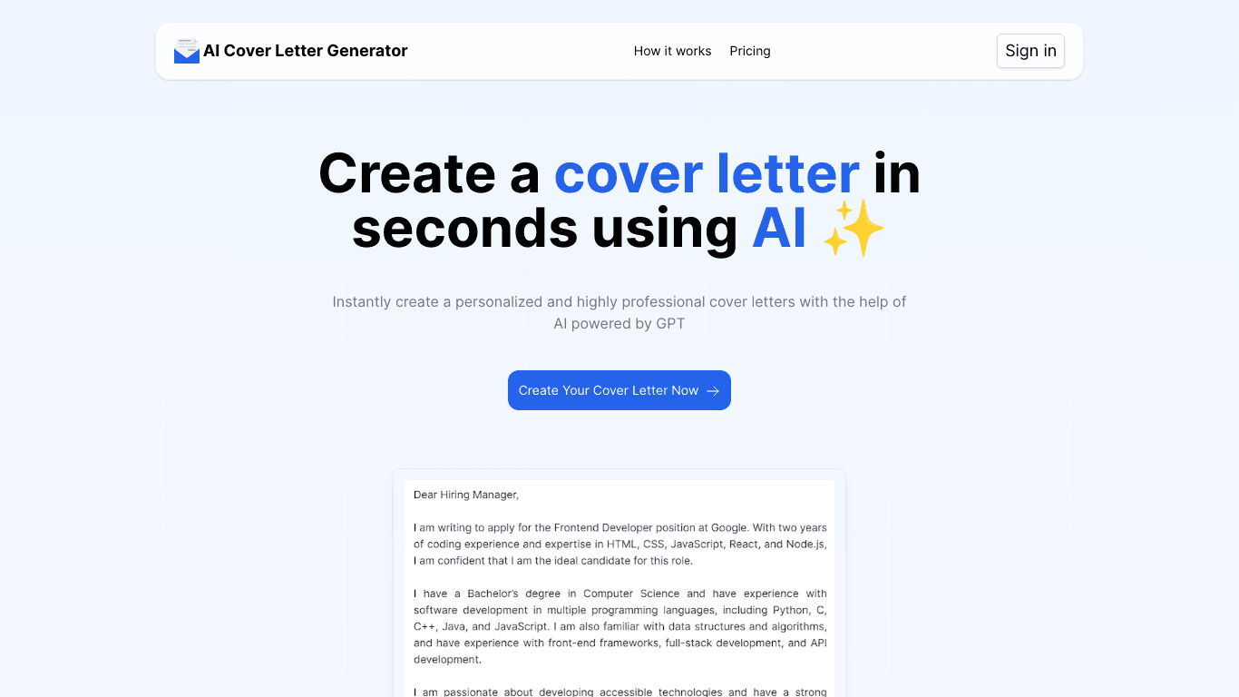 AI Cover Letter Generator image