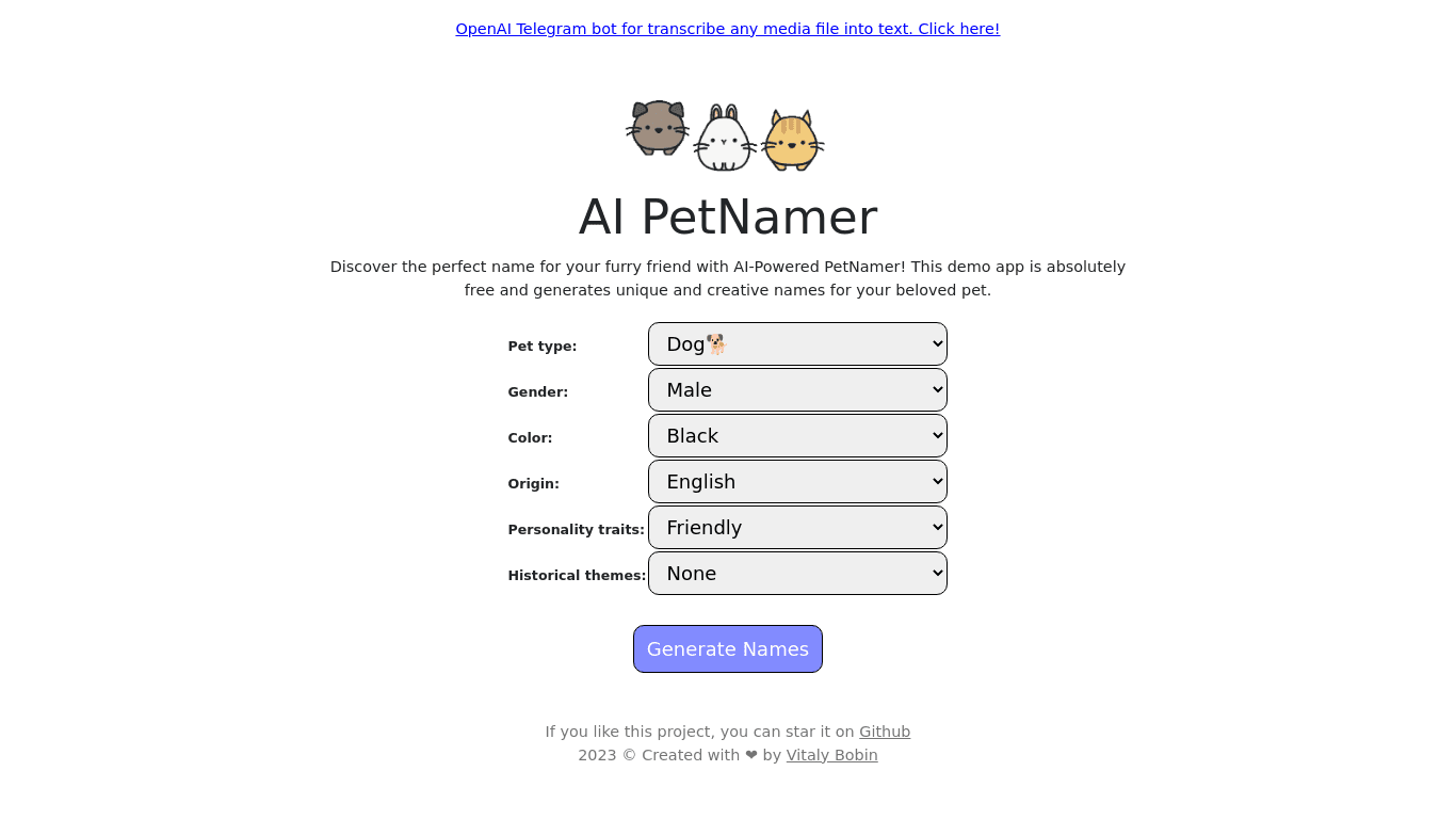 AI Pet Name Generator image